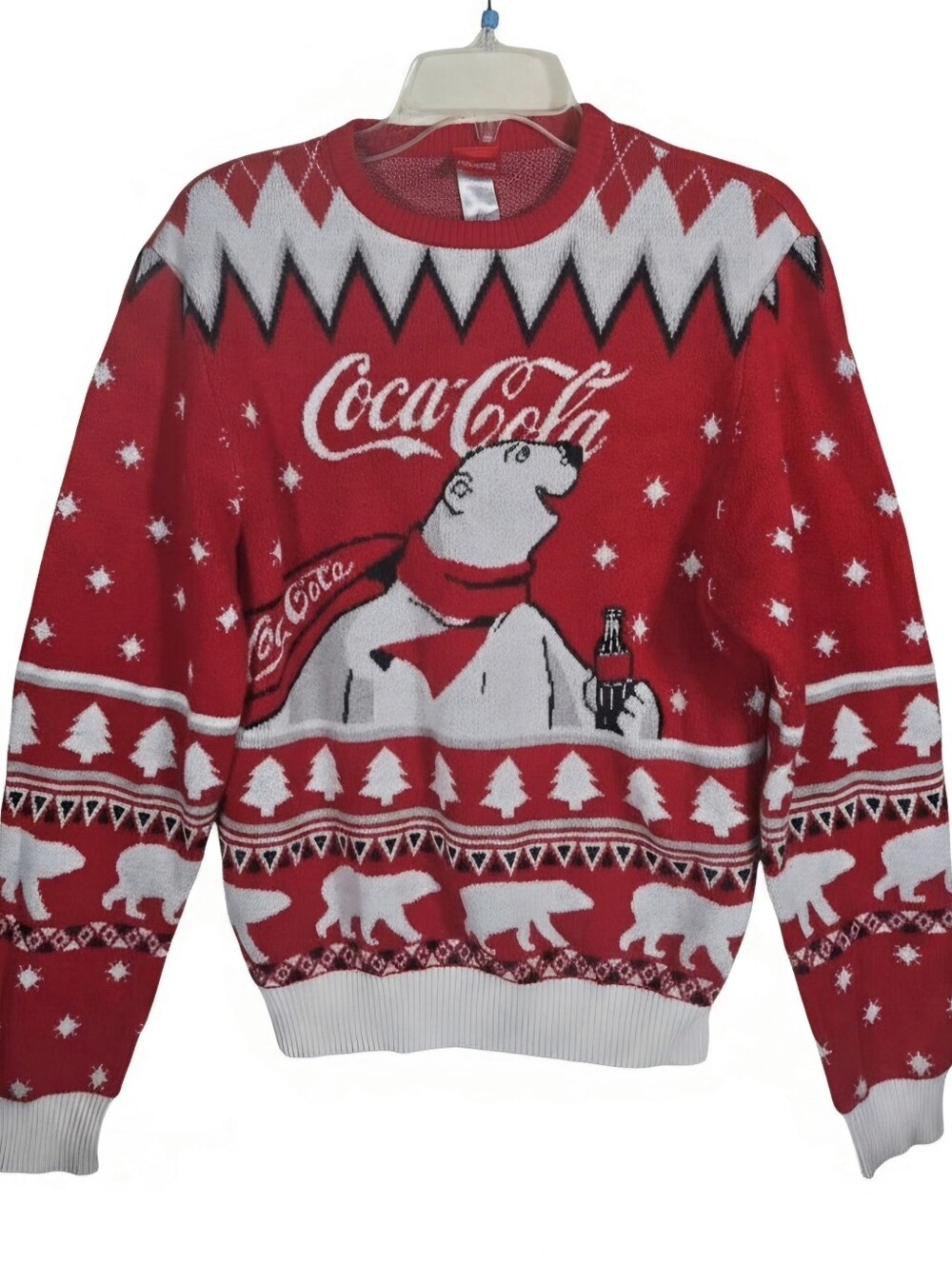 Coca Cola Polar Bear Ugly/Cute Red Fair Isle Holiday Crewneck Sweater M